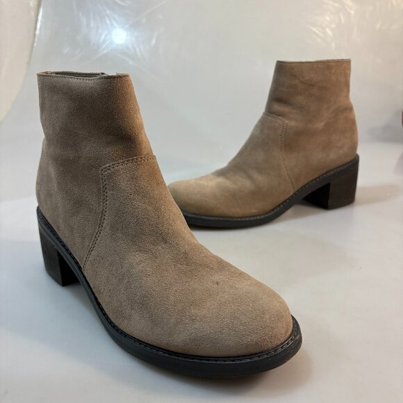 Eileen Fisher 8.5 Beau Sport Block Heel Taupe Leather Zip Up Ankle Booties - Picture 1 of 8